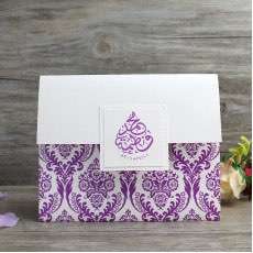 Purple Foiling Invitation Card Pocket Wedding Invitation Customized